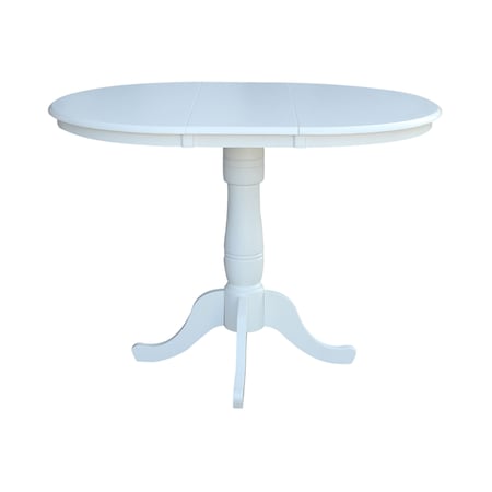 International Concepts Round 36 in Rd Top Pedestal Table, 12 in Leaf, 40.9 inH, Adjustable Height, White, 36 W, 48 L, Wood K08-36RXT-6B-2